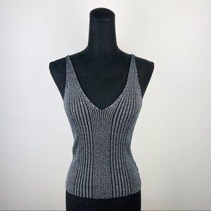 Forever 21 Silver Black Stretch Knit Tank Top M